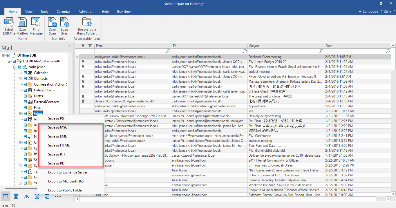 To save one mailbox folder at a time in MSG, EML, HTML, RTF, or PDF format, right-click on any email. You can then choose any format to start the saving process.